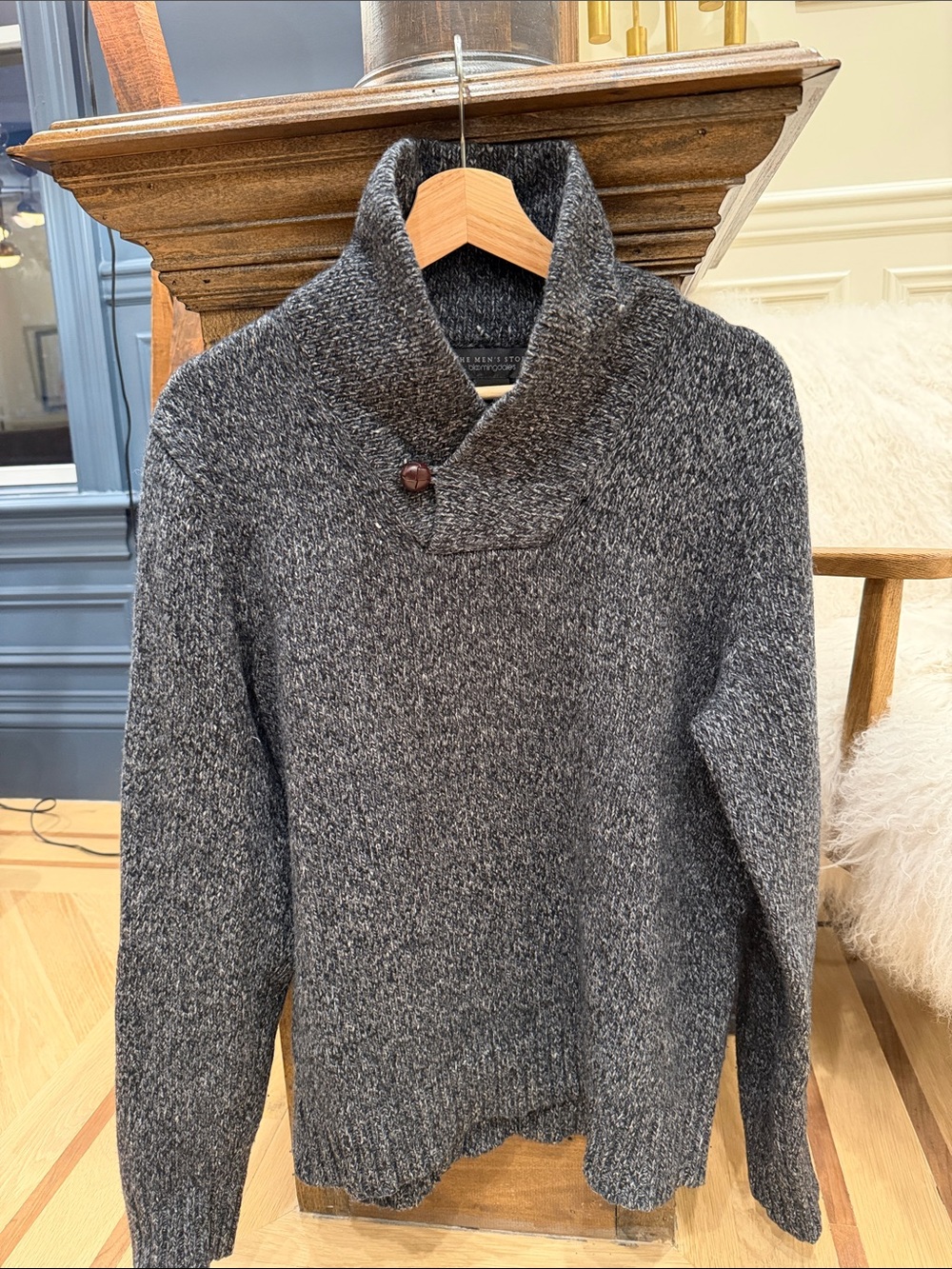 Bloomingdale's Charcoal Shawl Turtleneck Button Sweater